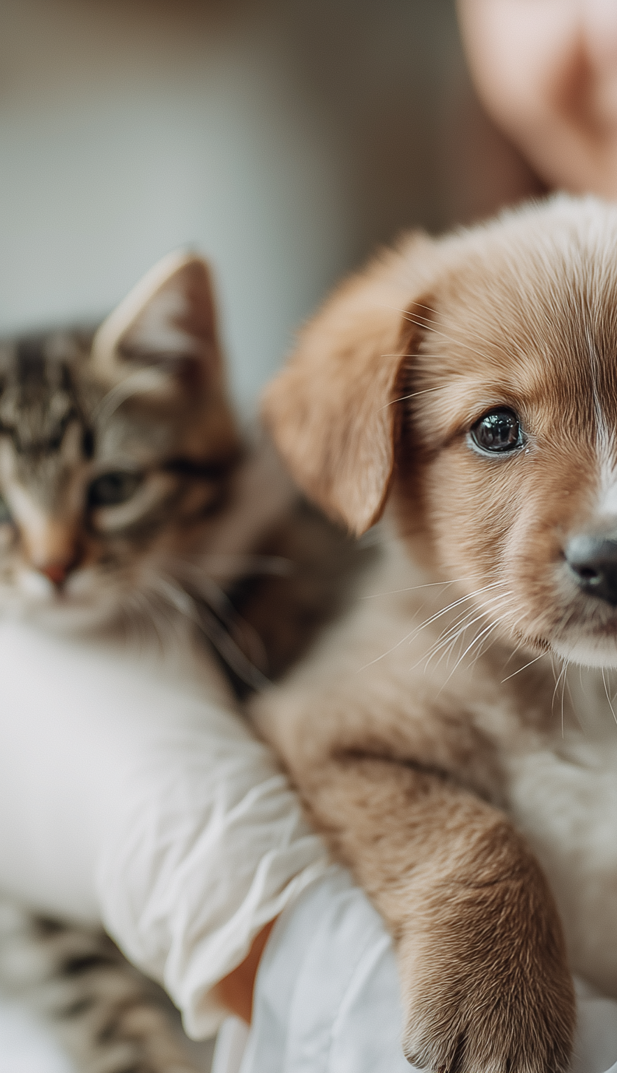 Tierärztin streichelt ruhigen Hund